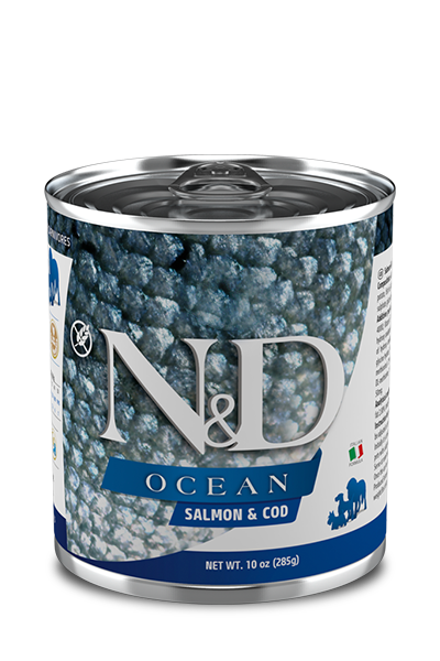 FARMINA N&amp;D OCEAN SALMON &amp; COD ADULT CASE OF 6 WET CANNED DOG FOOD 285G