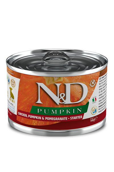 FARMINA N&amp;D PUMPKIN CHICKEN, PUMPKIN &amp; POMEGRANATE- STARTER MINI BREED CASE OF 6 WET CANNED DOG FOOD 140G