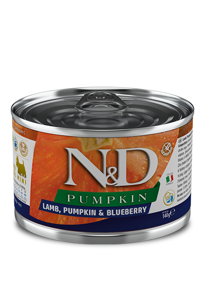 FARMINA N&amp;D PUMPKIN LAMB, PUMPKIN &amp; BLUEBERRY ADULT MINI BREED CASE OF 6 WET CANNED DOG FOOD140G