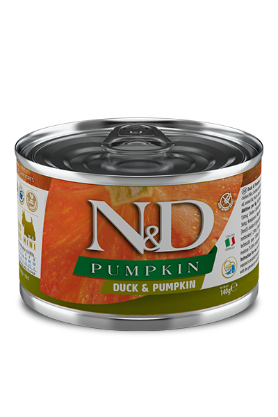 FARMINA N&amp;D PUMPKIN DUCK &amp; PUMPKIN ADULT MINI BREED CASE OF 6 WET CANNED DOG FOOD 140G