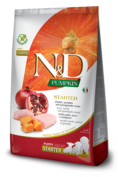 FARMINA N&amp;D PUMPKIN, CHICKEN, PUMPKIN AND POMEGRANATE RECIPE STARTER PUPPY GRAIN FREE DRY DOG FOOD 2.5Kg