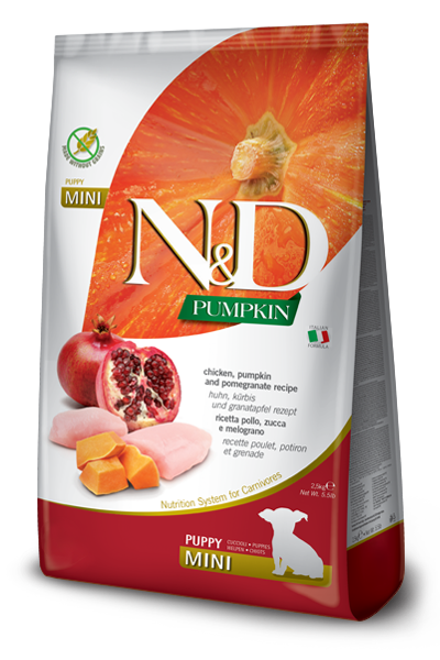 FARMINA N&amp;D PUMPKIN, CHICKEN, PUMPKIN AND POMEGRANATE RECIPE PUPPY MINI BREED GRAIN FREE DRY DOG FOOD 7Kg