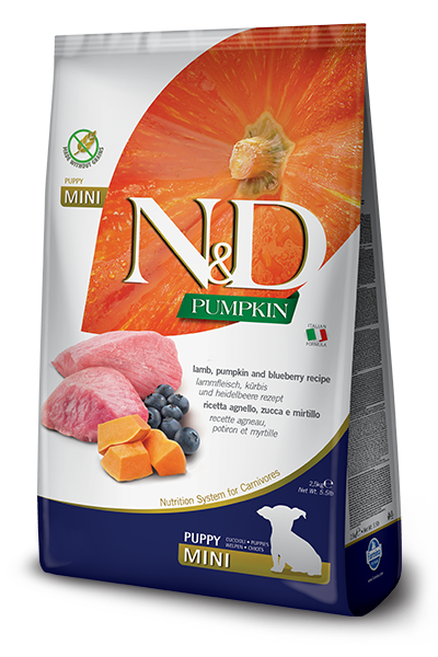 FARMINA N&amp;D PUMPKIN, LAMB &amp; BLUEBERRY RECIPE PUPPY MINI BREED GRAIN FREE DRY DOG FOOD 7Kg