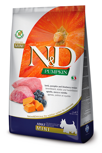 FARMINA N&amp;D PUMPKIN, LAMB &amp; BLUEBERRY ADULT MINI BREED GRAIN FREE DRY DOG FOOD 7KG