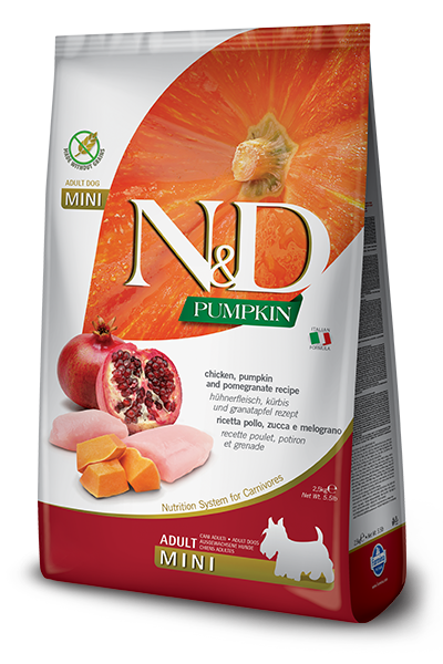 FARMINA N&amp;D PUMPKIN, CHICKEN &amp; POMEGRANATE ADULT MINI BREED GRAIN FREE DRY DOG FOOD 7KG