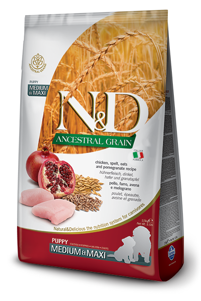 FARMINA N&amp;D ANCESTRAL GRAIN CHICKEN &amp; POMEGRANATE PUPPY MEDIUM &amp; MAXI BREED DRY DOG FOOD 12KG