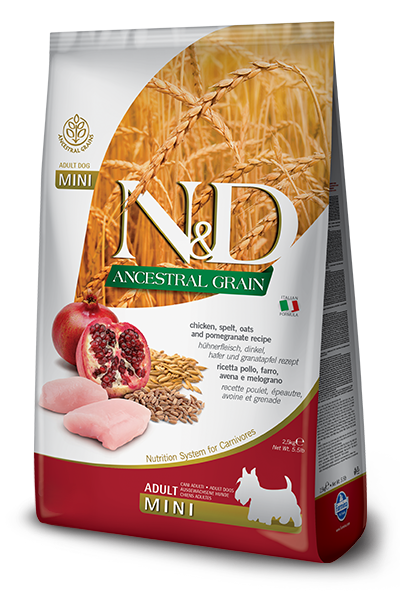 FARMINA N&amp;D ANCESTRAL GRAIN CHICKEN &amp; POMEGRANATE ADULT MINI BREED DRY DOG FOOD 2.5KG