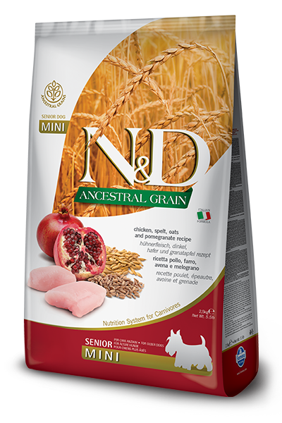 FARMINA N&amp;D ANCESTRAL GRAIN CHICKEN &amp; POMEGRANATE SENIOR MINI BREED DRY DOG FOOD 2.5KG