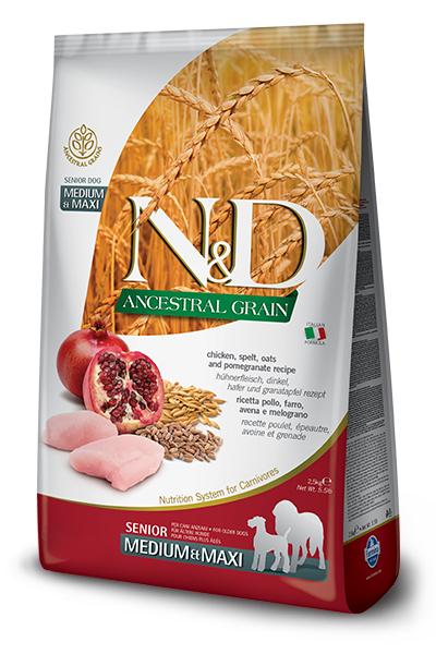 FARMINA N&amp;D ANCESTRAL GRAIN CHICKEN &amp; POMEGRANATE SENIOR MEDIUM AND MAXI BREED DRY DOG FOOD 12KG