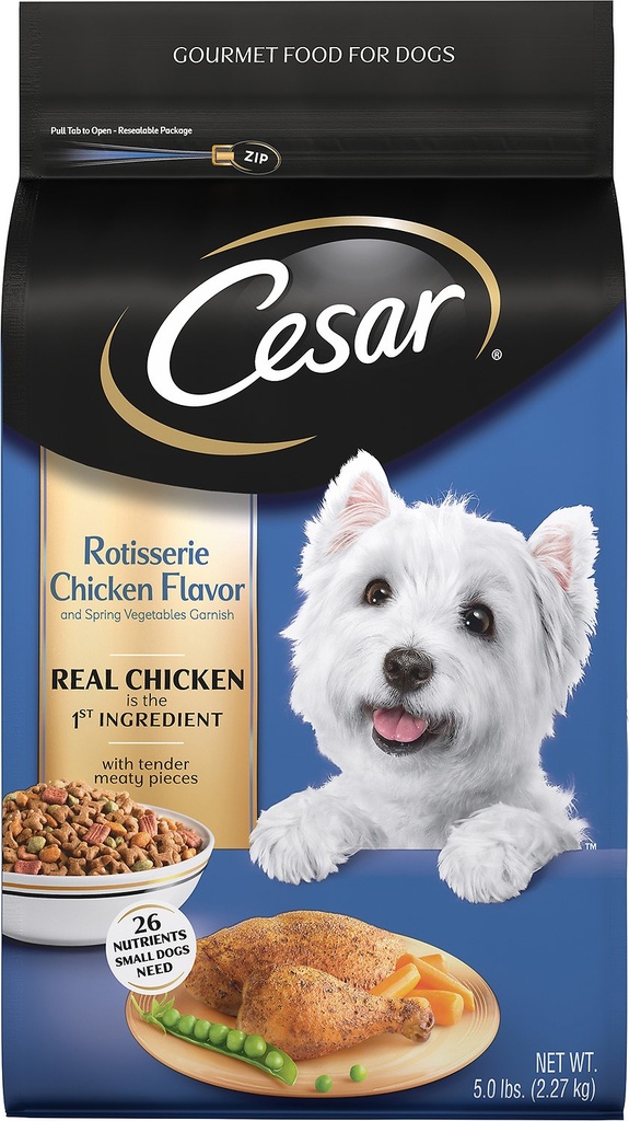 Cesar Rotisserie Chicken Flavor &amp; Spring Vegetables Garnish Small Breed Dry Dog Food 2.27kg