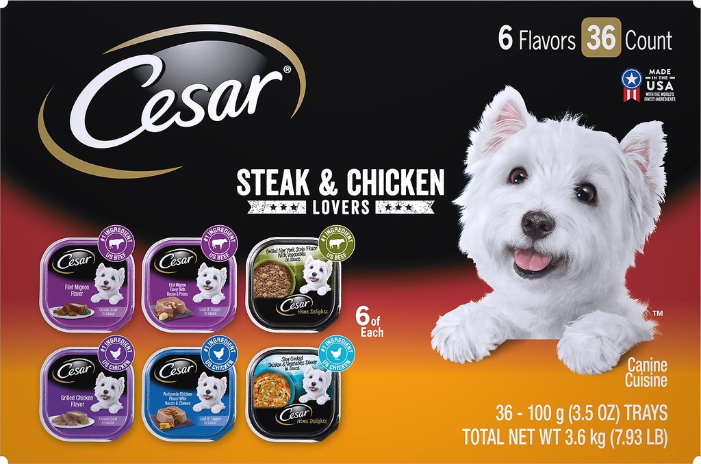 Cesar Steak &amp; Poultry Lovers Variety Pack of 36 Dog Food Trays 3.6kg