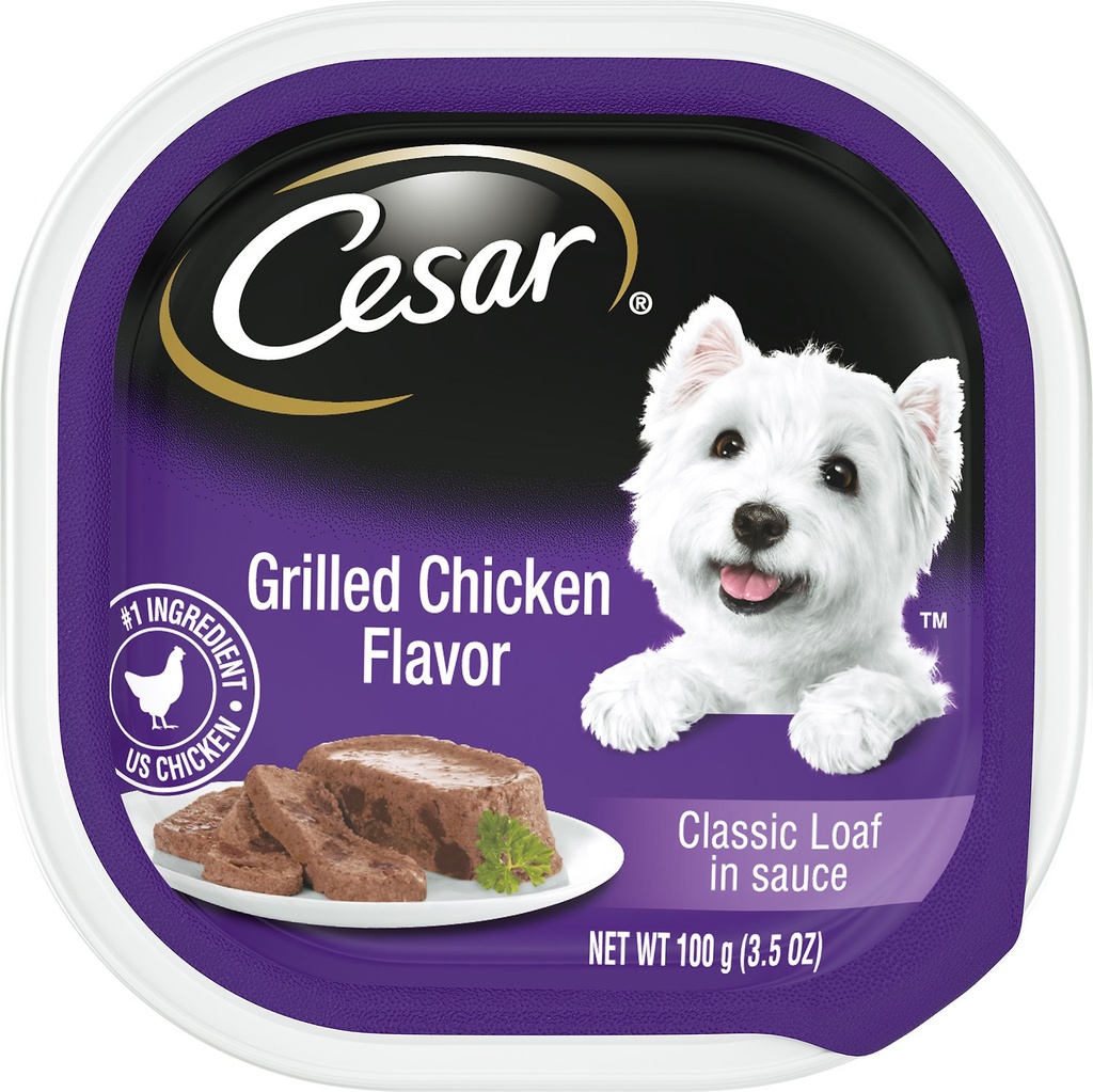 Cesar Classic Loaf in Sauce Grilled Chicken Flavor Case of 12 Wet Dog Food Trays 100g