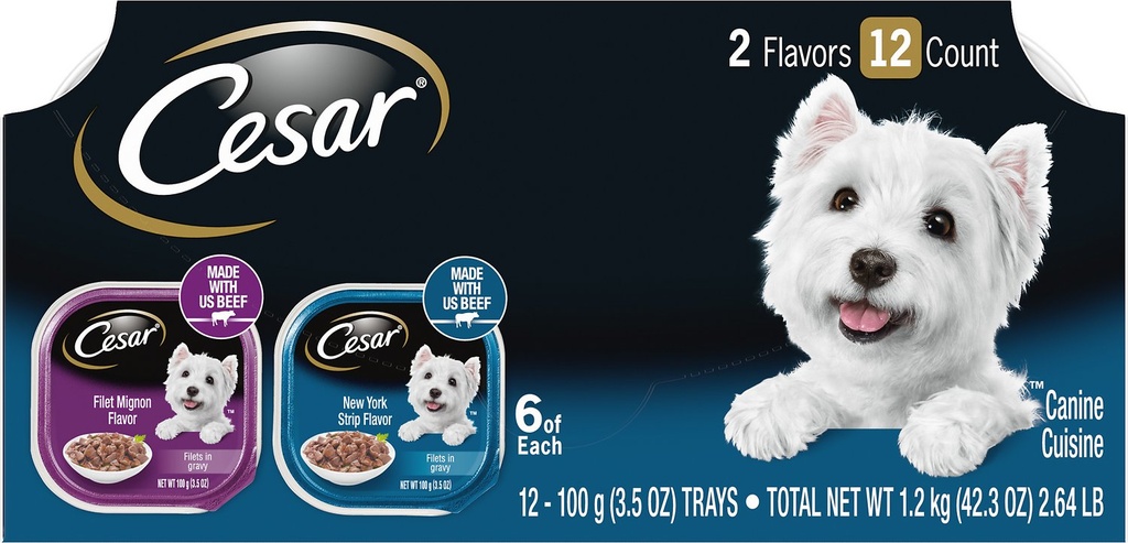 Cesar Filets in Gravy Beef Multipack of 12 Wet Dog Food Trays 1.2kg