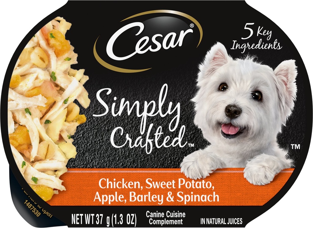 Cesar Simply Crafted Chicken, Sweet Potato, Apple, Barley &amp; Spinach Limited-Ingredient Case of 10 Wet Dog Food Topper 37g