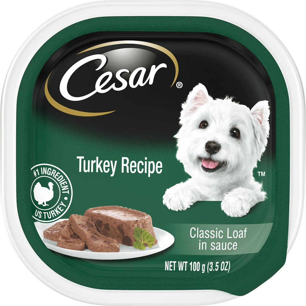 Cesar Classic Loaf in Sauce Turkey Recipe Case of 24 Wet Dog Food Trays 100g