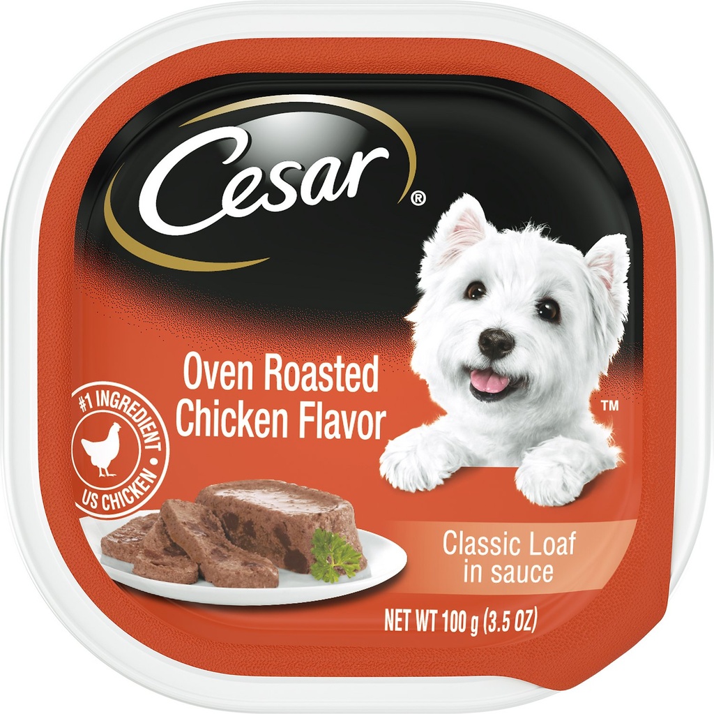 Cesar Classic Loaf in Sauce Oven Roasted Chicken Flavor Case of 24 Wet Dog Food Trays 100g