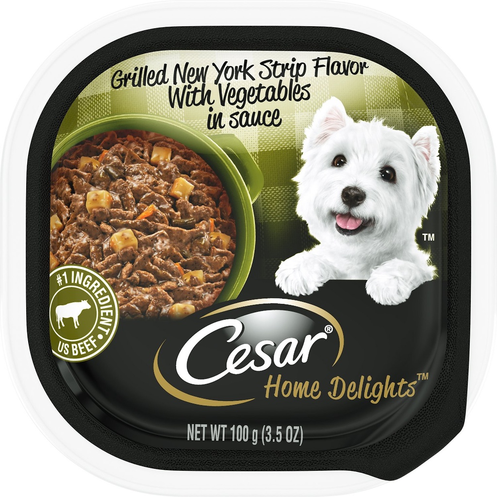 Cesar Home Delights Grilled New York Strip Flavor with Vegetables in Sauce Case of 24 Wet Dog Food Trays 100g