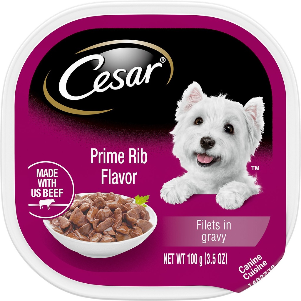 Cesar Filets in Gravy Prime Rib Case of 24 Wet Dog Food Trays 100g