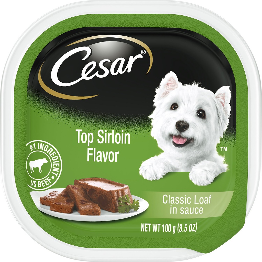 Cesar Classic Loaf in Sauce Top Sirloin Flavor Case of 24 Wet Dog Food Trays 100g