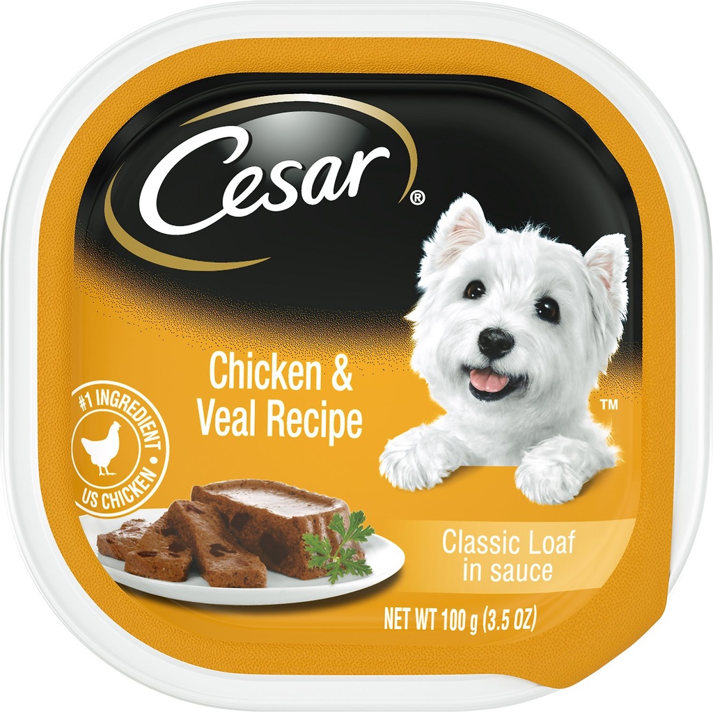 Cesar Classic Loaf in Sauce Chicken &amp; Veal Recipe Case of 24 Wet Dog Food Trays 100g