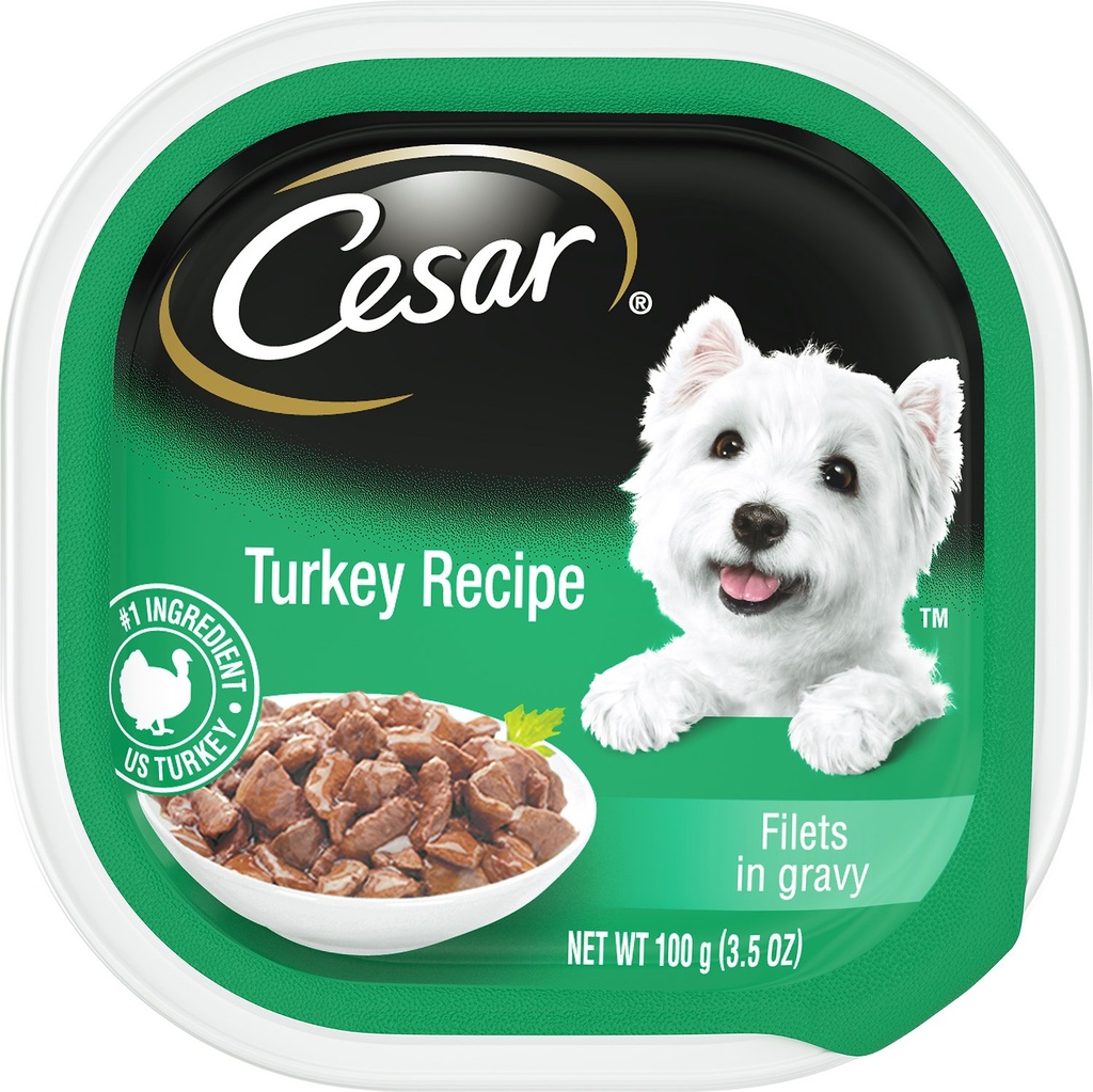 Cesar Turkey Recipe Filets in Gravy Case of 24 Wet Dog Food Trays 100g