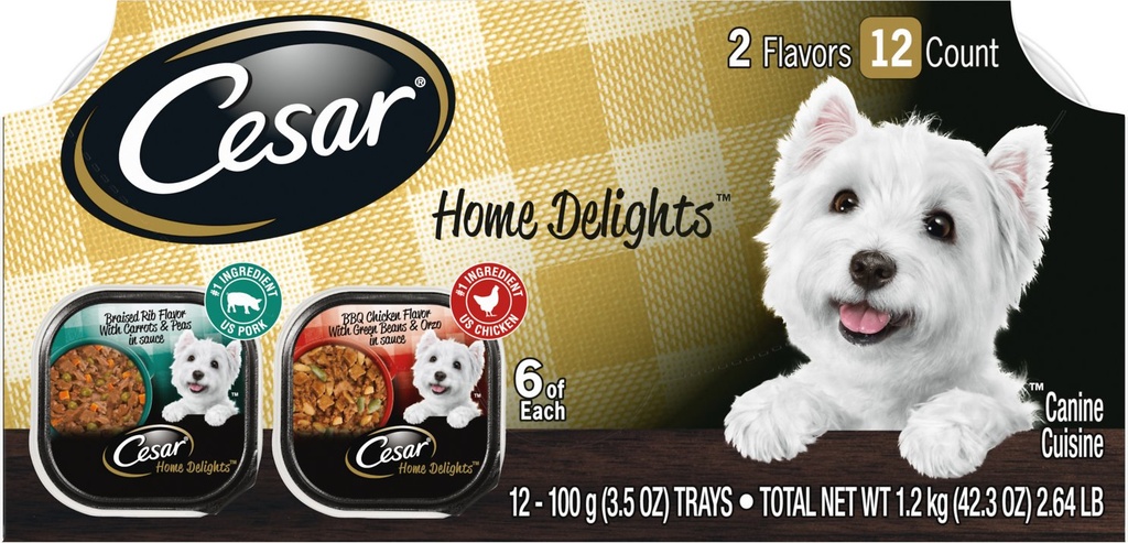 Cesar Home Delights BBQ Chicken Flavor &amp; Braised Rib Flavor Variety Pack of 12 Wet Dog Food 1.2kg