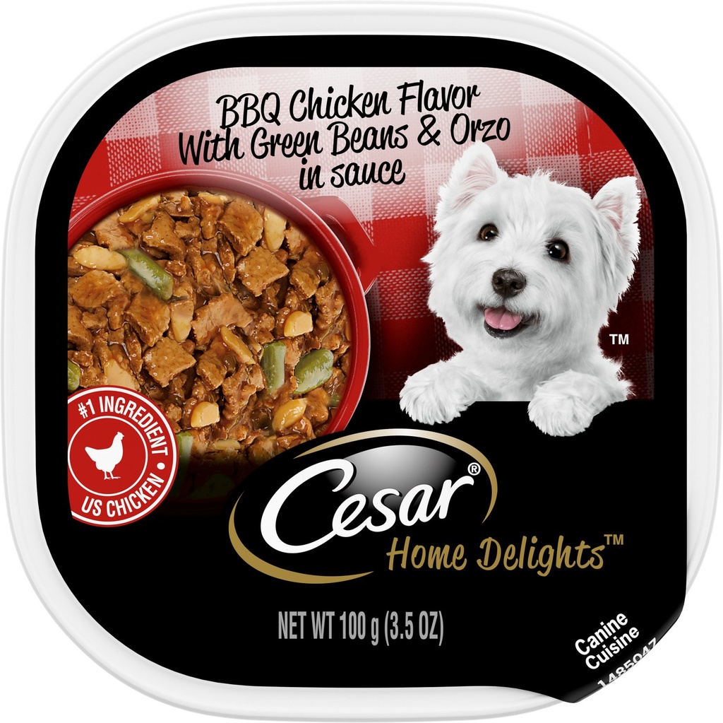 Cesar Home Delights BBQ Chicken Flavor With Green Beans &amp; Orzo in Sauce Case of 24 Wet Dog Food 100g