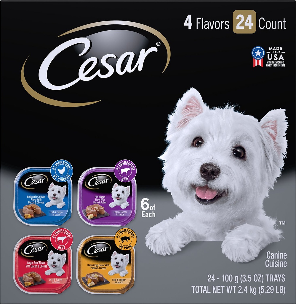 Cesar Loaf in Sauce Variety Pack of 24 Wet Dog Food Trays 2.4kg