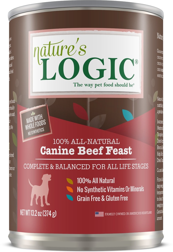 Nature's Logic Canine Beef Feast All Life Stages Grain-Free Case of 12 Wet Canned Dog Food 374g