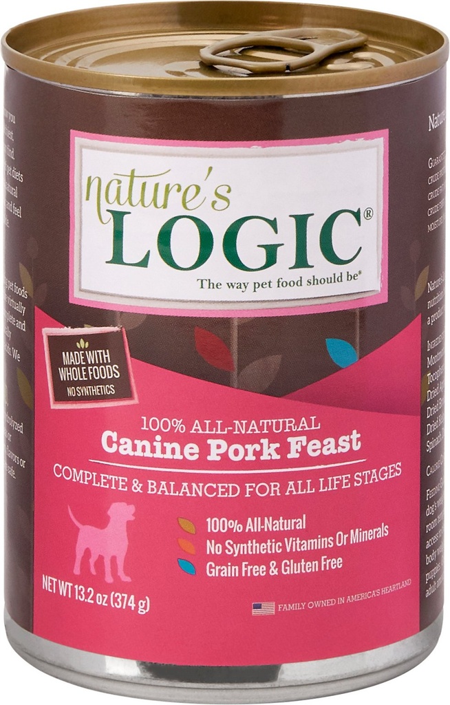Nature's Logic Canine Pork Feast All Life Stages Grain-Free Case of12 Wet Canned Dog Food 374g
