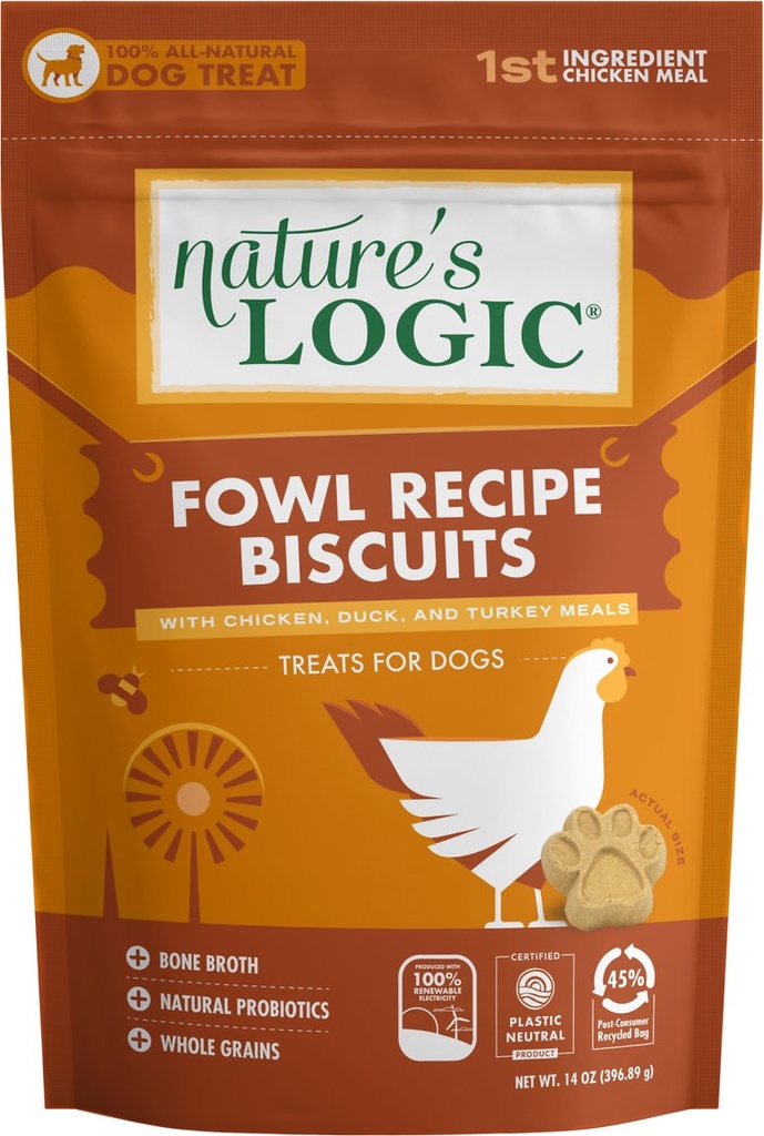 Nature's Logic Fowl Recipe Biscuits With Chicken, Duck &amp; Turkey Meals Dog Treats 396g