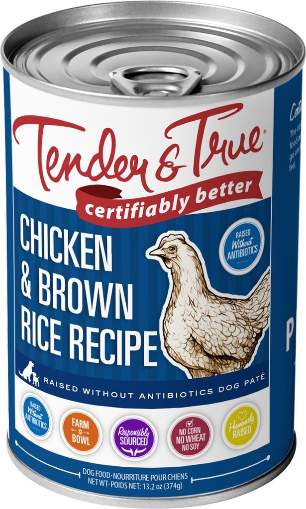 TENDER AND TRUE CHICKEN &amp; BROWN RICE GRAIN-FREE CASE OF 12 CANNED DOG FOOD 374G