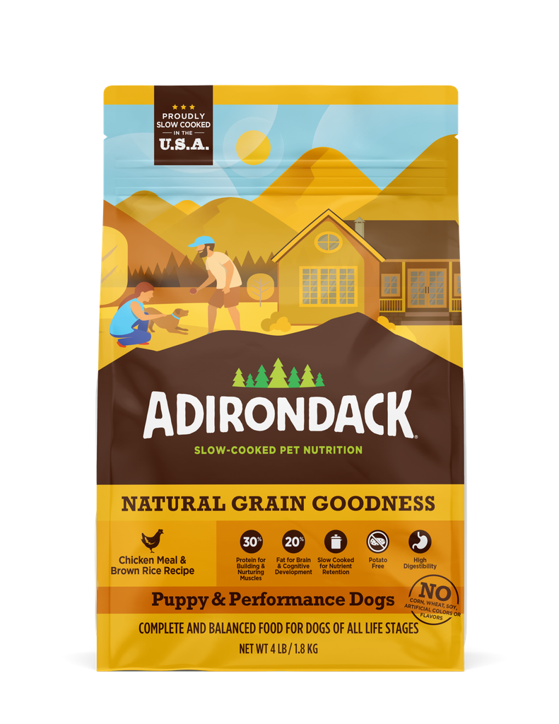 ADIRONDACK NATURAL GRAINS CHICKEN MEAL &amp; BROWN RICE RECIPE PUPPY &amp; PERFORMANCE DOGS DRY DOG FOOD 11.3KG