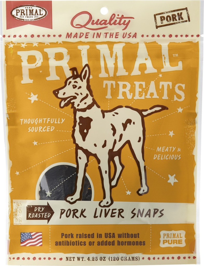 PRIMAL Pork Liver Snaps Dry Roasted Dog Treats 120g