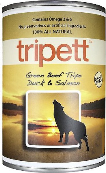 PETKIND Tripett New Zealand Green Beef Tripe, Duck &amp; Salmon Grain-Free Case of 12 Canned Dog Food 362G