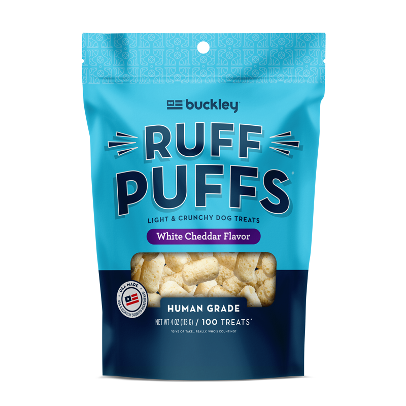 BUCKLEY Ruff Puffs White Cheddar Flavor Human Grade Dog Treats 113g