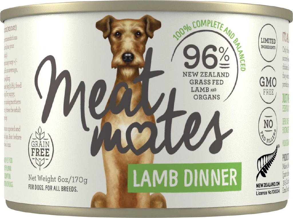 MEAT MATES LAMB DINNER CASE OF 24 WET CANNED DOG FOOD 170G