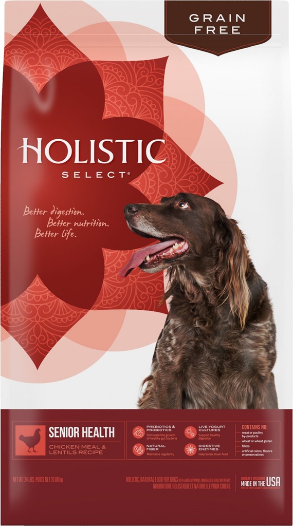 HOLISTIC SELECT Senior Health Chicken Meal &amp; Lentils Recipe Dry Dog Food 10.88kg