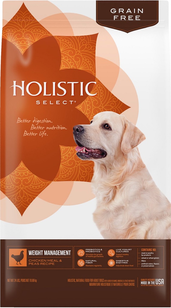 HOLISTIC SELECT Weight Management Chicken Meal &amp; Peas Recipe Dry Dog Food 10.88kg