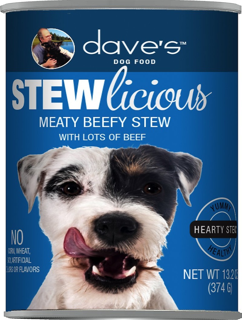 DAVE'S PET FOOD Stewlicious Meaty Beefy Stew Stew Case of 12 Wet Canned Dog Food 374g