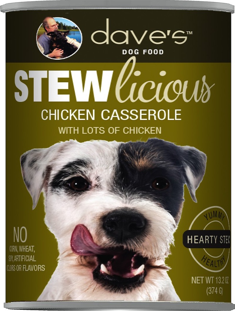 DAVE'S PET FOOD Stewlicious Chicken Casserole Stew Stew Case of 12 Wet Canned Dog Food 374g