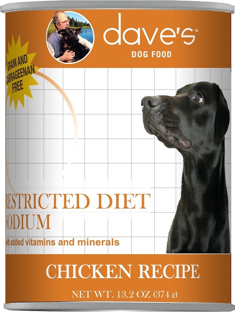 DAVE'S PET FOOD Restricted Sodium Chicken Blend Case of 12 Wet Canned Dog Food 374g