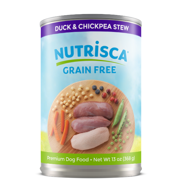NUTRISCA Grain-Free Duck &amp; Chickpea Stew Recipe Case of 12 Wet Canned Dog Food 368g