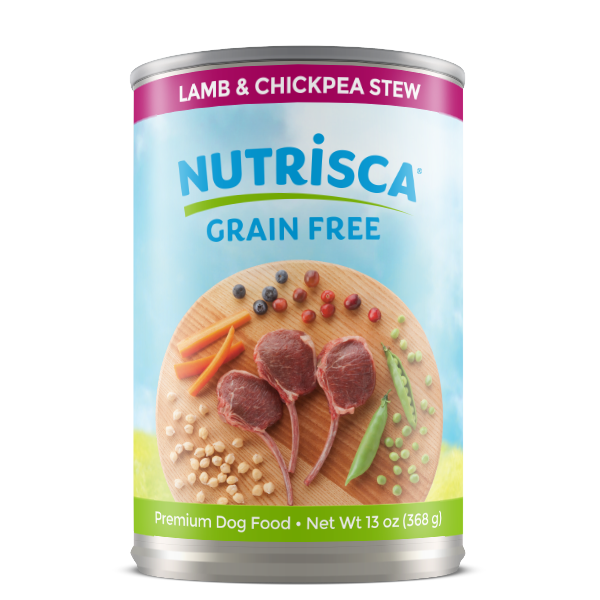 NUTRISCA Grain-Free Lamb &amp; Chickpea Stew Recipe Case of 12 Wet Canned Dog Food 368g