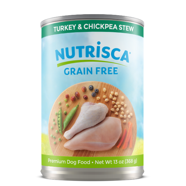 NUTRISCA Grain-Free Turkey &amp; Chickpea Stew Recipe Case of 12 Wet Canned Dog Food 368g