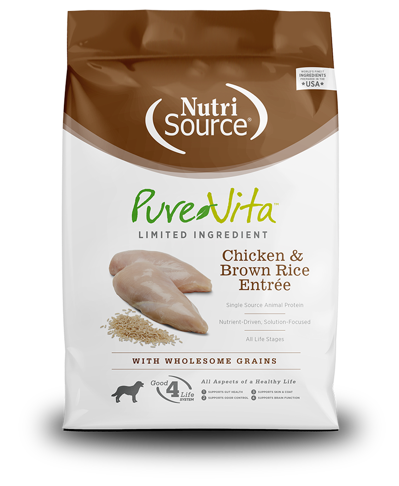 NUTRI SOURCE PureVita Chicken &amp; Brown Rice Entrée Limited Ingredient Dry Dog Food 11.33kg