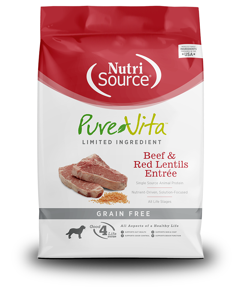 NUTRI SOURCE PureVita Beef &amp; Red Lentils Entrée Grain Free Limited Ingredient Dry Dog Food 11.33kg