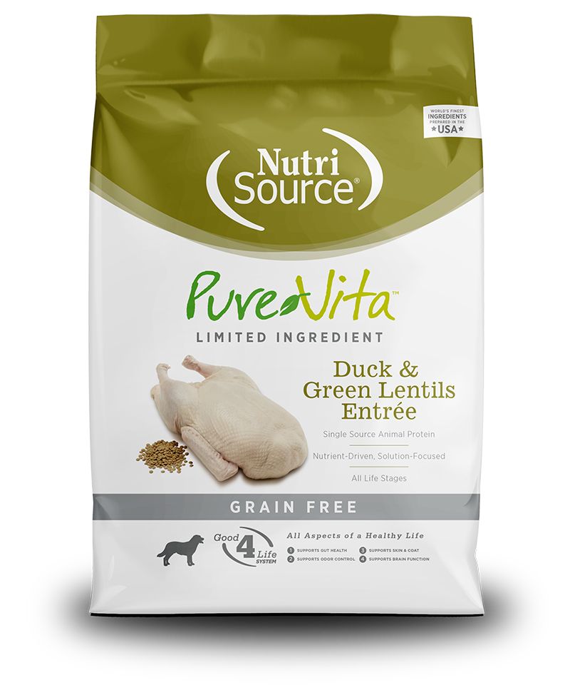 NUTRI SOURCE PureVita Duck &amp; Green Lentils Entrée Grain Free Limited Ingredient Dry Dog Food 11.33kg