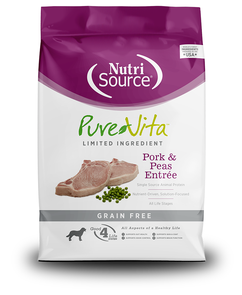 NUTRI SOURCE PureVita Pork &amp; Peas Entrée Grain Free Limited Ingredient Dry Dog Food 11.33kg