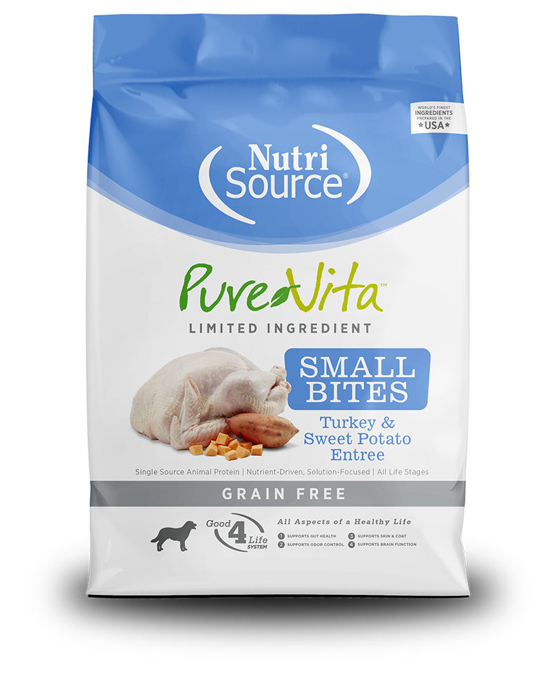 NUTRI SOURCE PureVita Small Bites Turkey &amp; Sweet Potato Entrée Grain Free Limited Ingredient Dry Dog Food 6.8kg